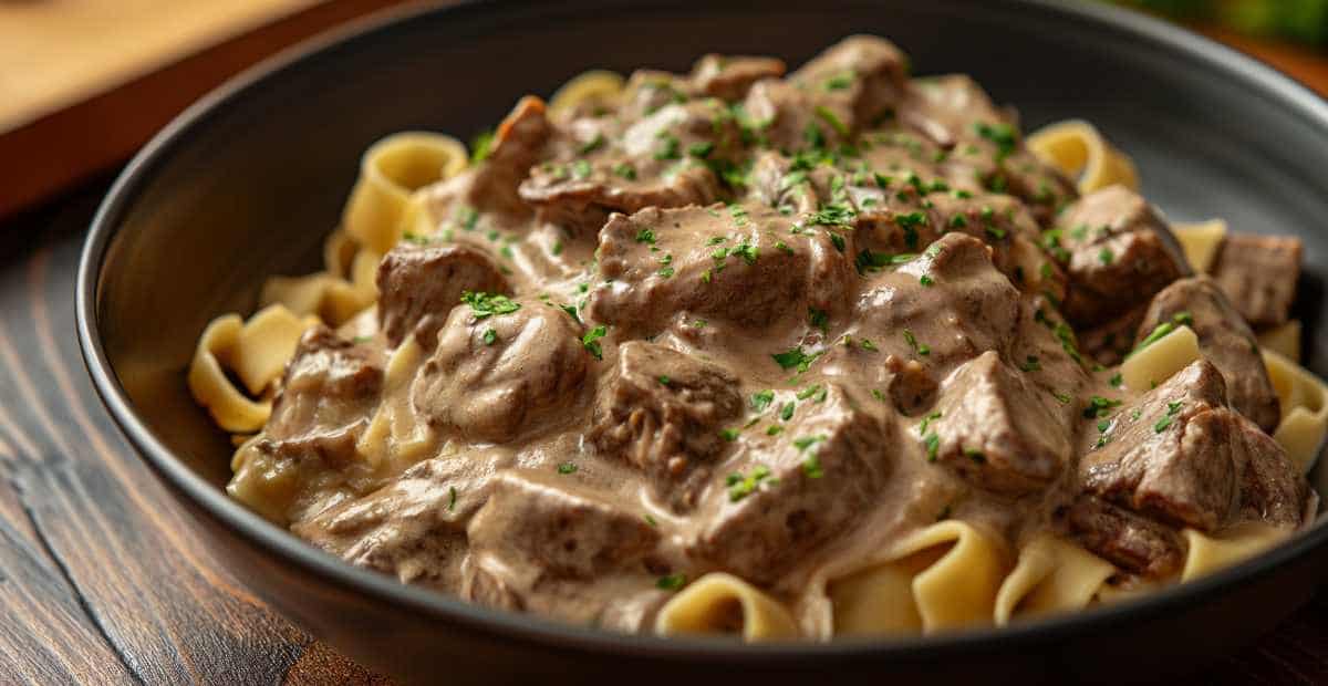 Hearty Snider’s Savory Stroganoff with Steak and Mushrooms